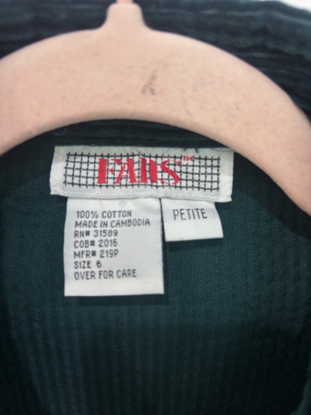 Vintage Fads Emerald Green Corduroy Shirt Dress Button Front Petite Size 6 - Picture 4 of 6